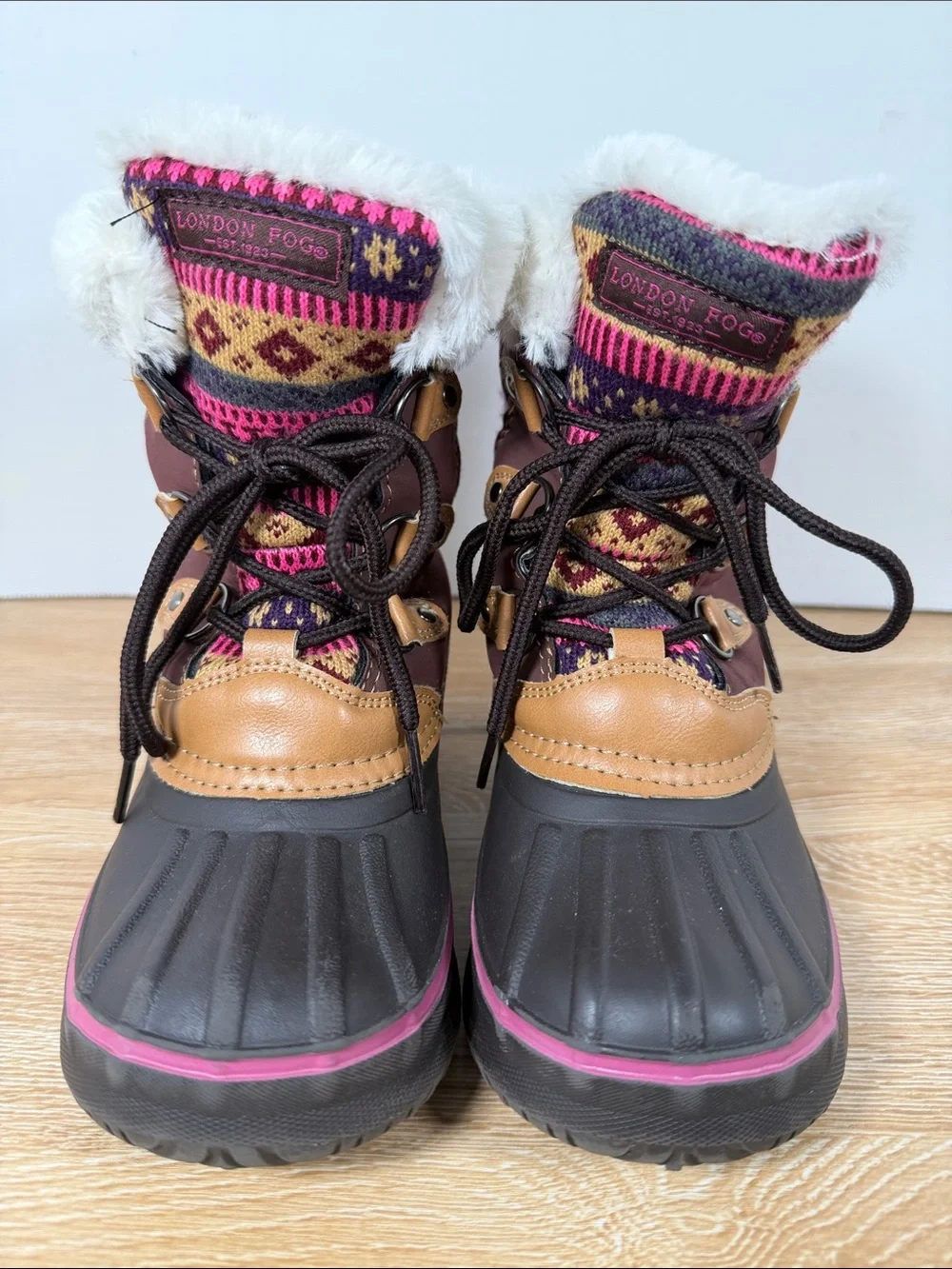 London Fog Brown & Pink kid’s Insulated boots